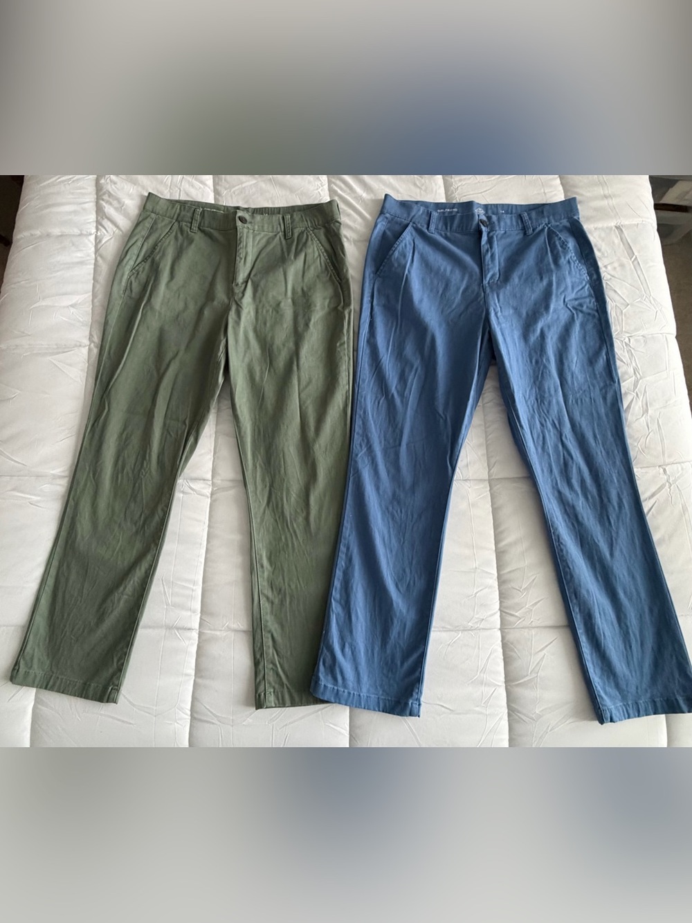 14 women cotton khaki pants blue olive green flat front Girlfriend St John’s Bay